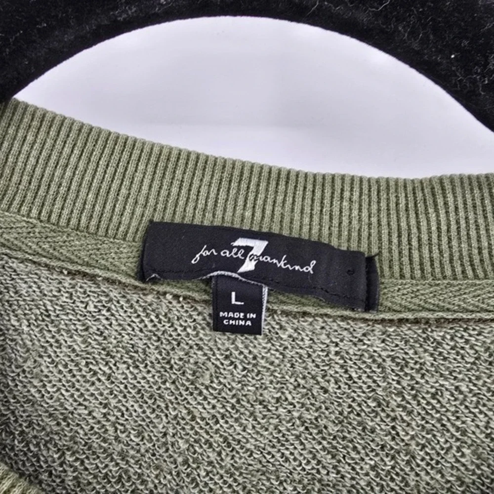 7 For All Mankind Olive Green Ruffle Long Sleeve Cropped Sweatshirt Large - Picture 4 of 10